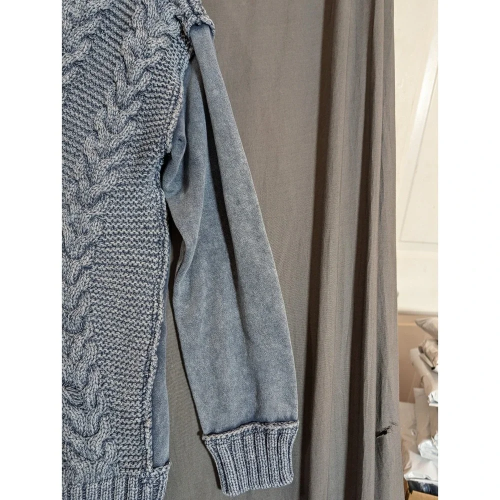 INC International Concepts Mens Blue Cable‎ Knit Hoodie Sweater Size L